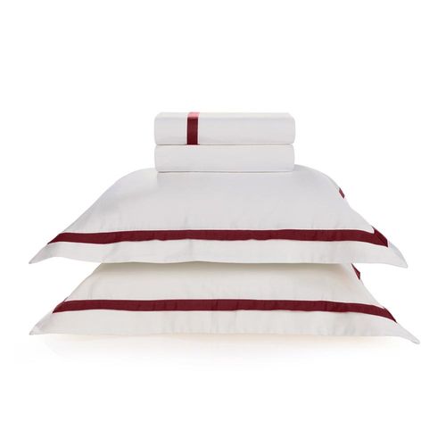 Jogo de lençol Trussardi Vercelli 300 fios em algodão Casal Branco/Vino Jogo de lençol Trussardi Vercelli 300 fios em algodão Casal Branco/Vino