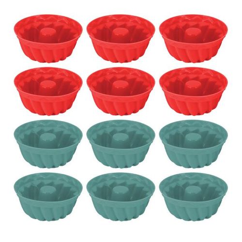 Jogo formas minipudim Uny Gift 6cm 12 peças vermelho e verde Jogo formas minipudim Uny Gift 6cm 12 peças vermelho e verde