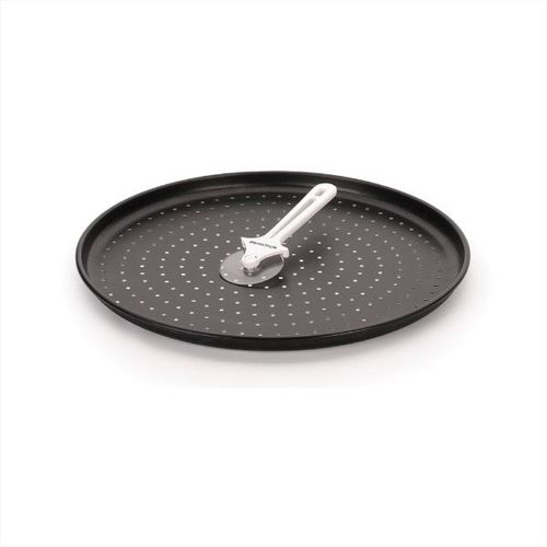 Forma para pizza furada com cortador Multiflon 35cm preta