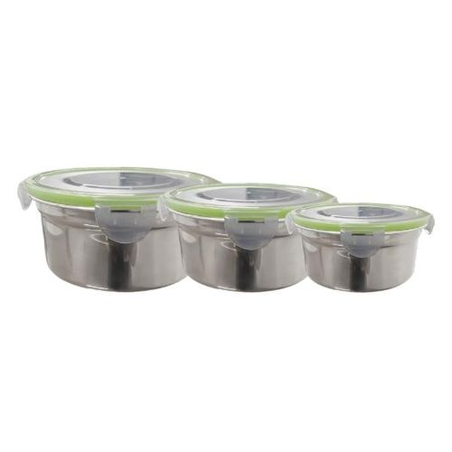Jogo potes redondos inox com tampa plástica Uny Gift 3 peças