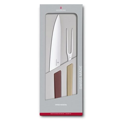Jogo para trinchar em inox Victorinox Swiss Modern 2 peças vinho bege Jogo para trinchar em inox Victorinox Swiss Modern 2 peças vinho bege