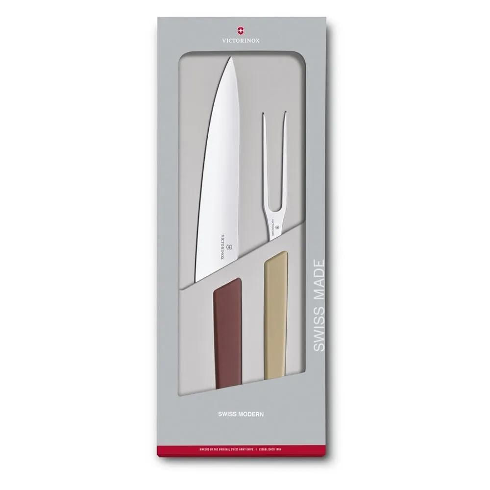 Jogo para trinchar em inox Victorinox Swiss Modern 2 peças vinho bege