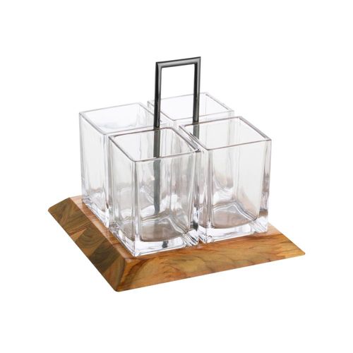 Porta-talheres de cristal e madeira Woodart Teca 24x24x24cm Porta-talheres de cristal e madeira Woodart Teca 24x24x24cm