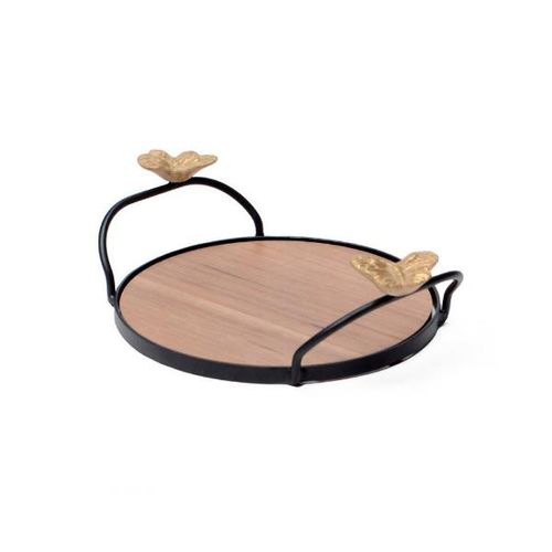 Bandeja redonda em madeira Decorglass Borboleta 23,3cm Bandeja redonda em madeira Decorglass Borboleta 23,3cm
