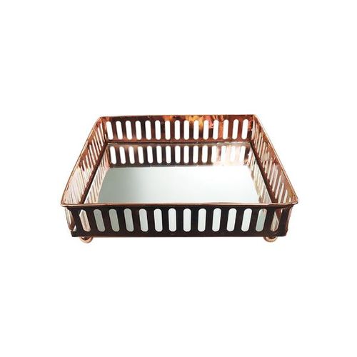 Bandeja em metal com espelho Mart pequena 12cm cobre Bandeja em metal com espelho Mart pequena 12cm cobre