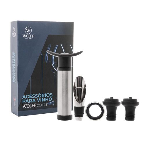 Jogo para vinho em aço inox com caixa Wolff 5 peças Jogo para vinho em aço inox com caixa Wolff 5 peças