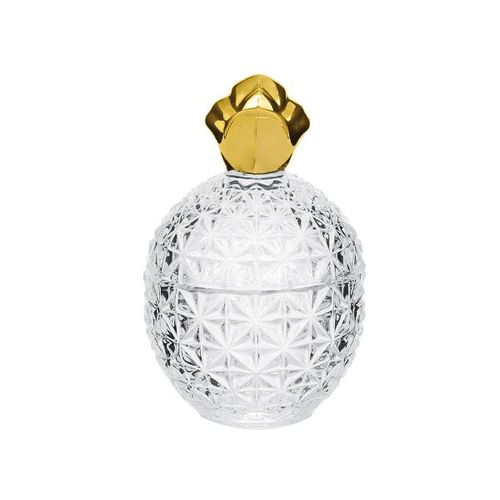 Abacaxi em vidro Mart 16x10,5cm incolor com dourado Abacaxi em vidro Mart 16x10,5cm incolor com dourado