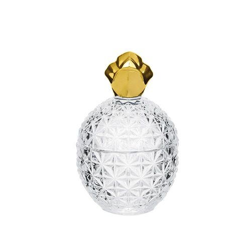 Abacaxi em vidro Mart 14x8,5cm incolor com dourado Abacaxi em vidro Mart 14x8,5cm incolor com dourado