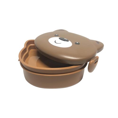 Marmita lancheira dois andares com colher Lelong Ursinho 16x12x6,6cm marrom
