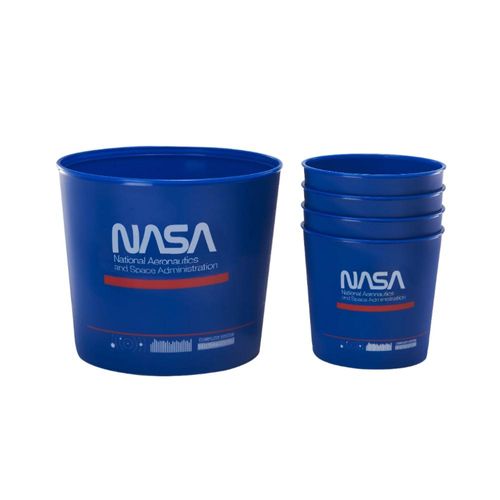 Jogo de baldes para pipoca em polipropileno Nasa Desenho Técnico 5 peças azul