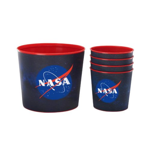 Jogo de baldes para pipoca em polipropileno Nasa Galaxy 5 peças azul com vermelho