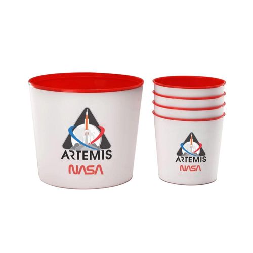 Jogo de baldes para pipoca em polipropileno Nasa Artemis 5 peças branco com vermelho Jogo de baldes para pipoca em polipropileno Nasa Artemis 5 peças branco com vermelho
