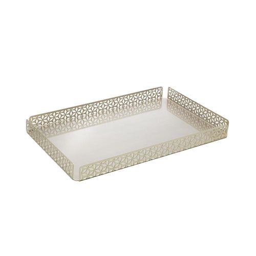 Bandeja retangular em aço inox Wolff Garden 48x30x4cm champanhe