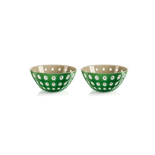 Jogo de bowls em acrílico Guzzini Le Murrine 2 peças 12cm verde musgo com areia Jogo de bowls em acrílico Guzzini Le Murrine 2 peças 12cm verde musgo com areia