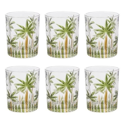 Jogo de copos baixos em cristal Wolff Palm Tree Handpaint 340ml 6 peças