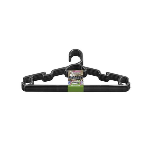 Jogo de cabides reforçados em PP Plasvale 6 peças preto Jogo de cabides reforçados em PP Plasvale 6 peças preto