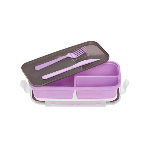 Marmita hermética 3 divisórias com talheres Plasvale 3 peças lilás Marmita hermética 3 divisórias com talheres Plasvale 3 peças lilás