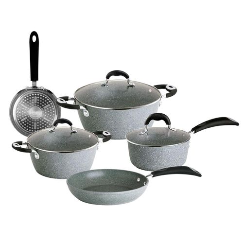 Jogo de panelas em alumínio Bialetti Petravera 8 peças cinza Jogo de panelas em alumínio Bialetti Petravera 8 peças cinza