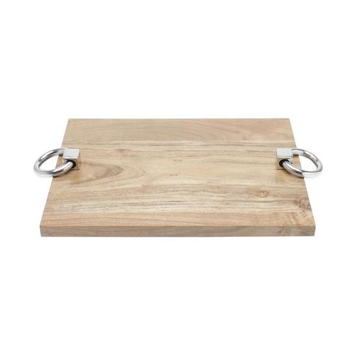 Bandeja em madeira com alça em inox Woodart 40x30x7cm