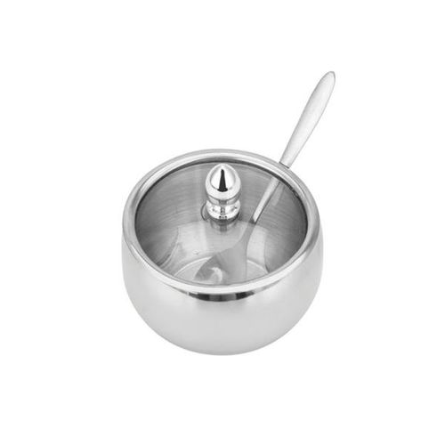 Açucareiro com colher e tampa de vidro em inox Uny Gift Açucareiro com colher e tampa de vidro em inox Uny Gift