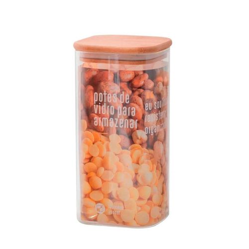 Pote em vidro quadrado com tampa em bambu Hudson 21cm 1,5L litros Pote em vidro quadrado com tampa em bambu Hudson 21cm 1,5L litros