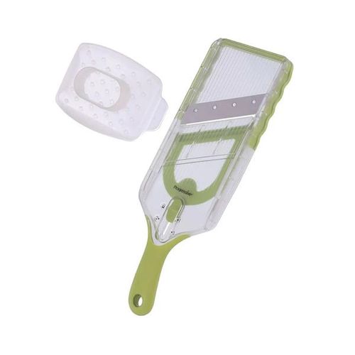 Fatiador manual ajustável em plástico e inox Progressive 33cm branco e verde Fatiador manual ajustável em plástico e inox Progressive 33cm branco e verde