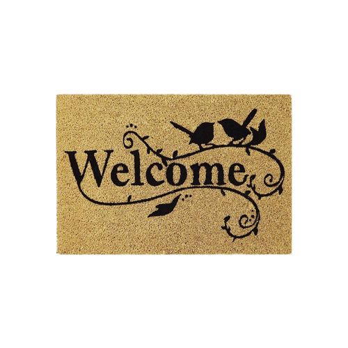 Capacho em fibra de coco Hudson Welcome pássaros 60x40cm bege e preto Capacho em fibra de coco Hudson Welcome pássaros 60x40cm bege e preto