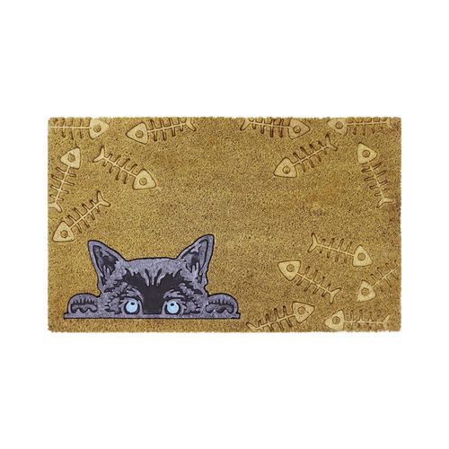 Capacho em fibra de coco Hudson Gato espinhas de peixe 75x45cm bege e preto Capacho em fibra de coco Hudson Gato espinhas de peixe 75x45cm bege e preto