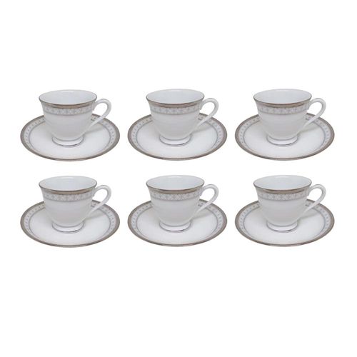 Jogo de xícaras café em porcelana Noritake Rochester Platinum 6 peças