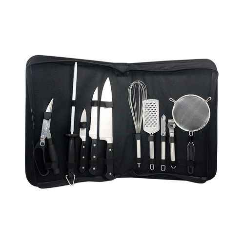 Jogo para churrasco em aço inox com bolsa de nylon Fracalanza 10 peças