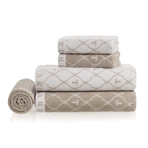 Jogo de toalha Trussardi Speciale 5 peças 86cmx1,60m 100% Algodão Nocciola/Branco Jogo de toalha Trussardi Speciale 5 peças 86cmx1,60m 100% Algodão Nocciola/Branco