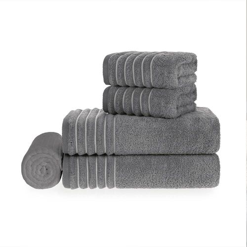 Jogo de Banho Trussardi Palladio 5 Peças 86cmx1,50m em algodão Ardósia/Branco