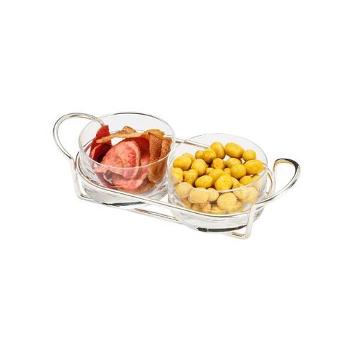 Petisqueira dupla em prata com cristal Wolff Italy 24x10cm