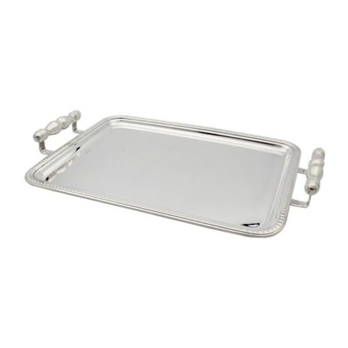 Bandeja retangular em prata com alça Wolff Pérola 39x29cm