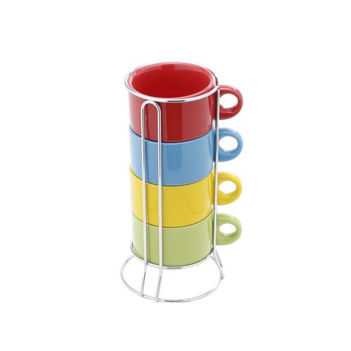 Jogo de xícaras para chá em porcelana com suporte Bon Gourmet 200ml 5 peças