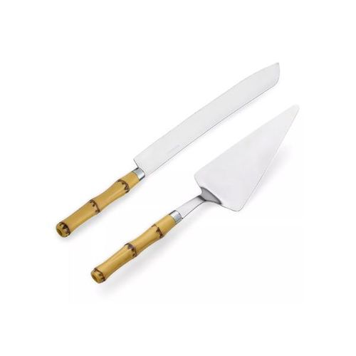 Jogo de talher para bolo inox com cabo em bambu Kenya 2 peças Jogo de talher para bolo inox com cabo em bambu Kenya 2 peças