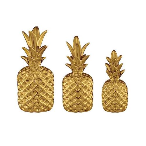 Jogo de abacaxi em cerâmica Mart 3 peças dourado Jogo de abacaxi em cerâmica Mart 3 peças dourado