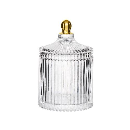 Pote em vidro Mart 16,5x10,5cm incolor com dourado Pote em vidro Mart 16,5x10,5cm incolor com dourado