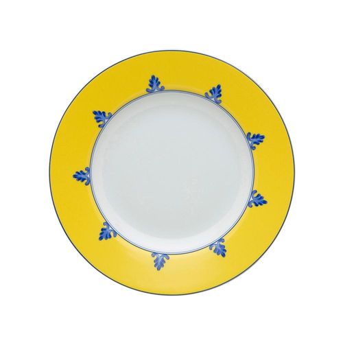 Prato de sopa em porcelana Vista alegre Castelo branco 22,8cm branco/amarelo