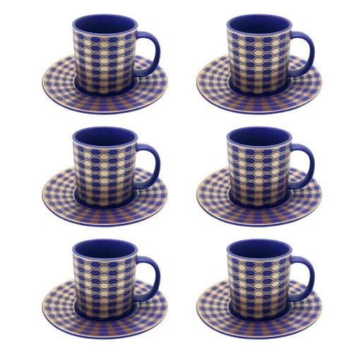 Jogo de xícaras para café em porcelana Dm Brasil 6 peças 100ml blue gold