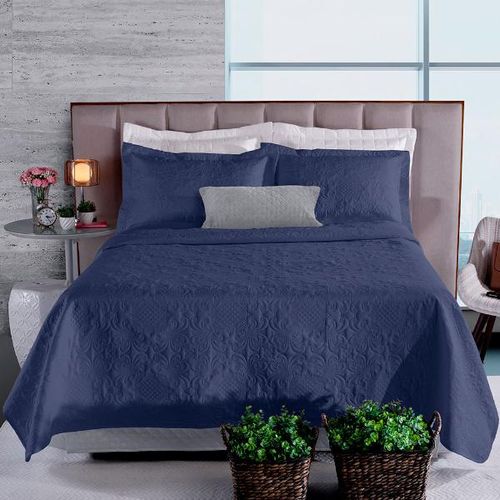 Colcha com porta-travesseiro Hedrons fashion In Fiori casal marinho Colcha com porta-travesseiro Hedrons fashion In Fiori casal marinho