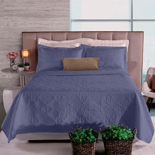 Colcha com porta-travesseiro Hedrons fashion In Fiori king azul índigo Colcha com porta-travesseiro Hedrons fashion In Fiori king azul índigo