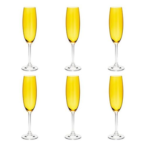 Jogo de taças para champanhe em cristal Bohemia 6 peças 220ml topázio Jogo de taças para champanhe em cristal Bohemia 6 peças 220ml topázio