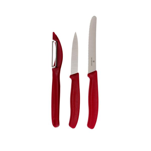Jogo de facas e descascador Victorinox Swiss Classic 3 peças vermelha