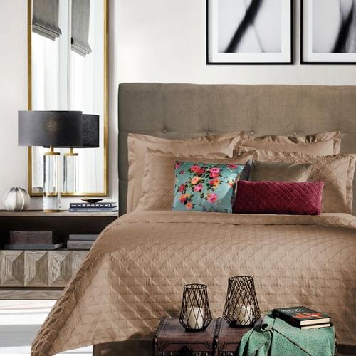 Colcha com porta-travesseiro Hedrons Diamond casal 220x240cm taupe