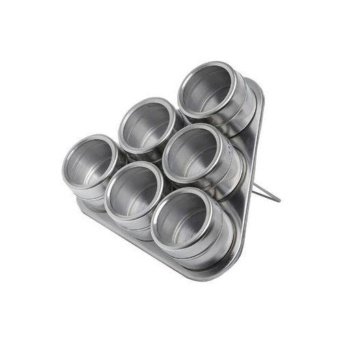 Jogo de porta-temperos em inox com suporte imantado Bon Gourmet 6 peças Jogo de porta-temperos em inox com suporte imantado Bon Gourmet 6 peças