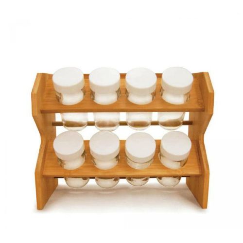 Jogo de porta temperos com suporte em bambu 8 peças Jogo de porta temperos com suporte em bambu 8 peças