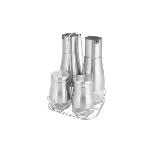 Galheteiro em aço inox com suporte Uny Gift Luxo 4 peças Galheteiro em aço inox com suporte Uny Gift Luxo 4 peças