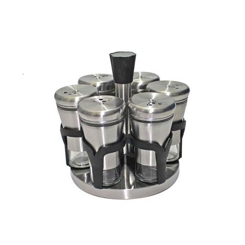 Jogo de porta-temperos em aço inox com suporte Uny Gift 6 peças