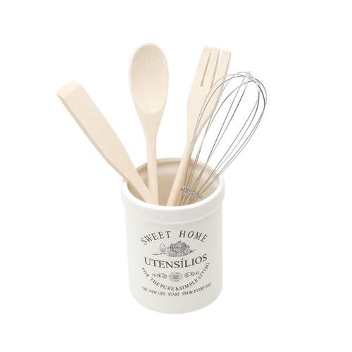 Jogo de utensilios com suporte em porcelana Bon Gourmet 5 peças Jogo de utensilios com suporte em porcelana Bon Gourmet 5 peças